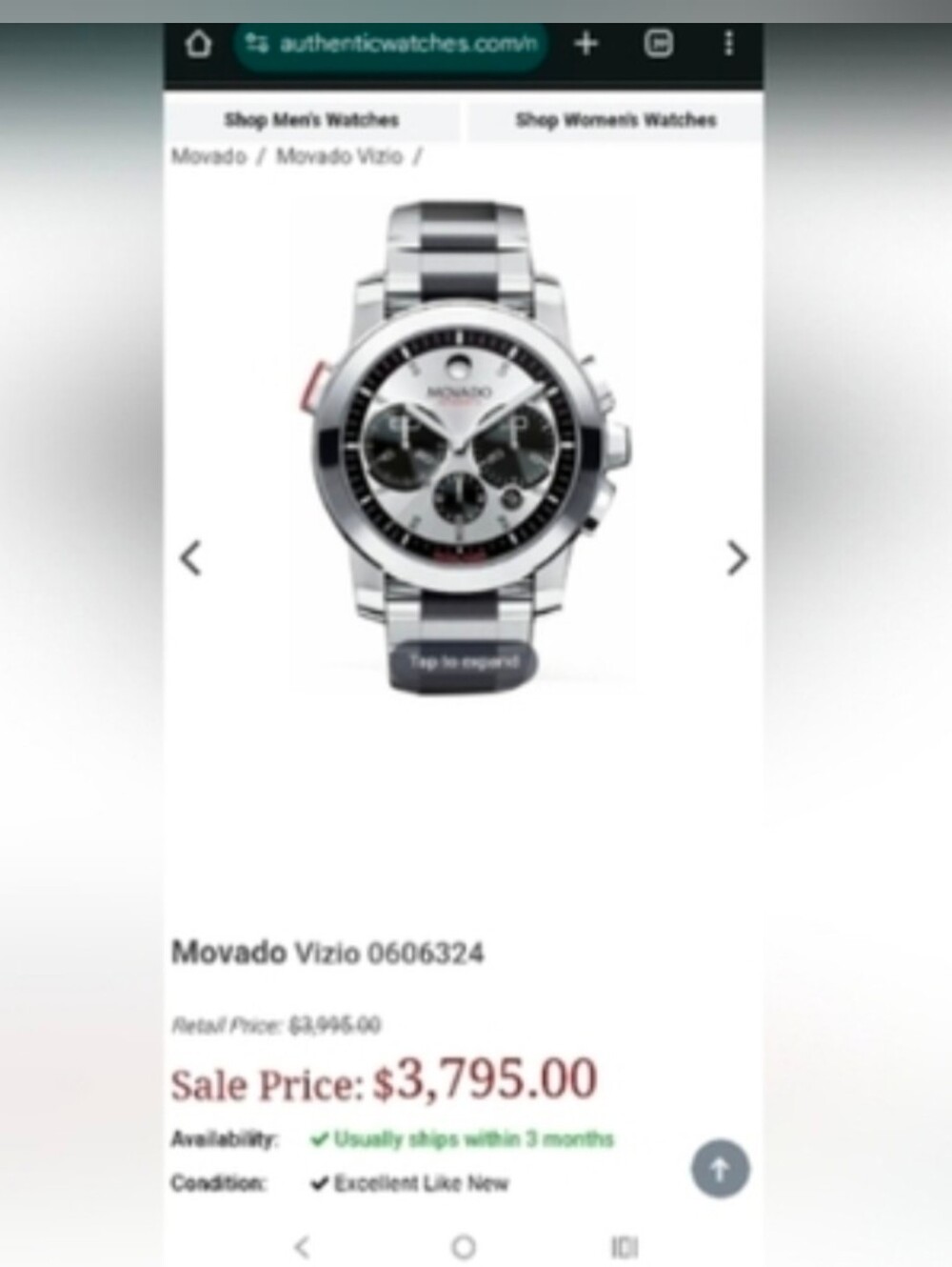 Movado Watch Mens Silver and Black Chronograph Watch $4995 - Picture 15 of 16